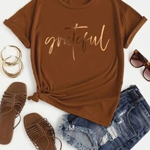 Letter print Crew Neck Tshirt, Casual short sleevetop,Women clothing Size M